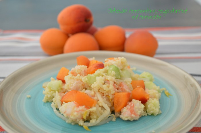 Taboulé concombre, soja, abricot et crevette
