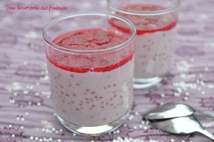 Crème dessert perlée aux framboises