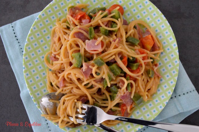 One pot pasta pancetta poivron et tomates cerise