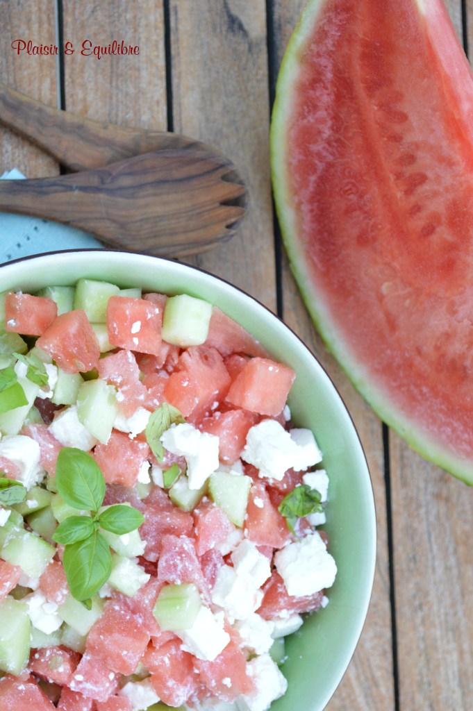 Salade de pastèque, concombre et féta