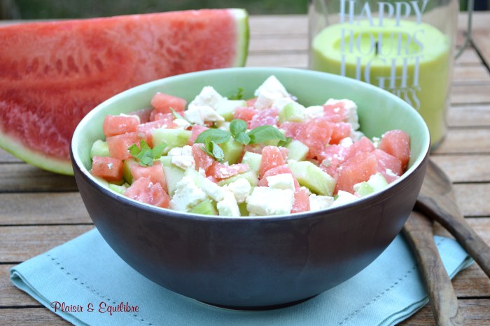 Salade de pastèque, concombre et féta