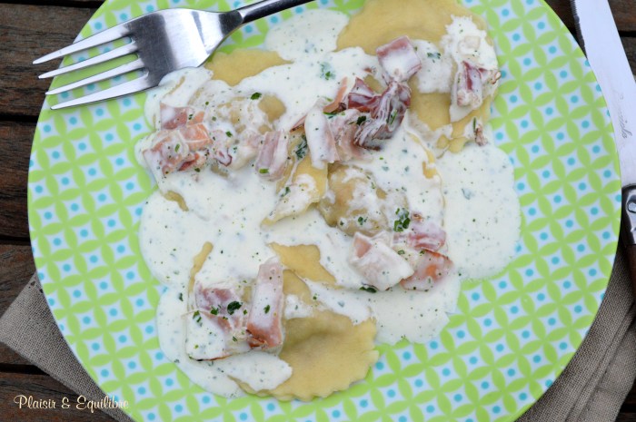 Ravioli au poireau et jambon Speck