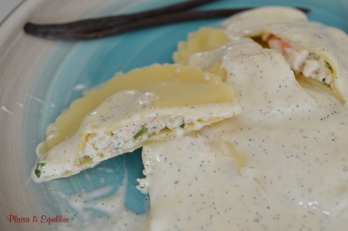Ravioli aux crevettes et à la ricotta sauce vanille